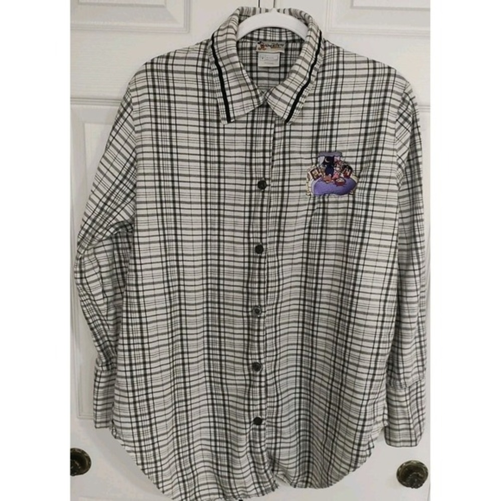 Walt Disney World Flannel Sleep Shirt  Long Sleeve Button‎ Up Size Medium Cute